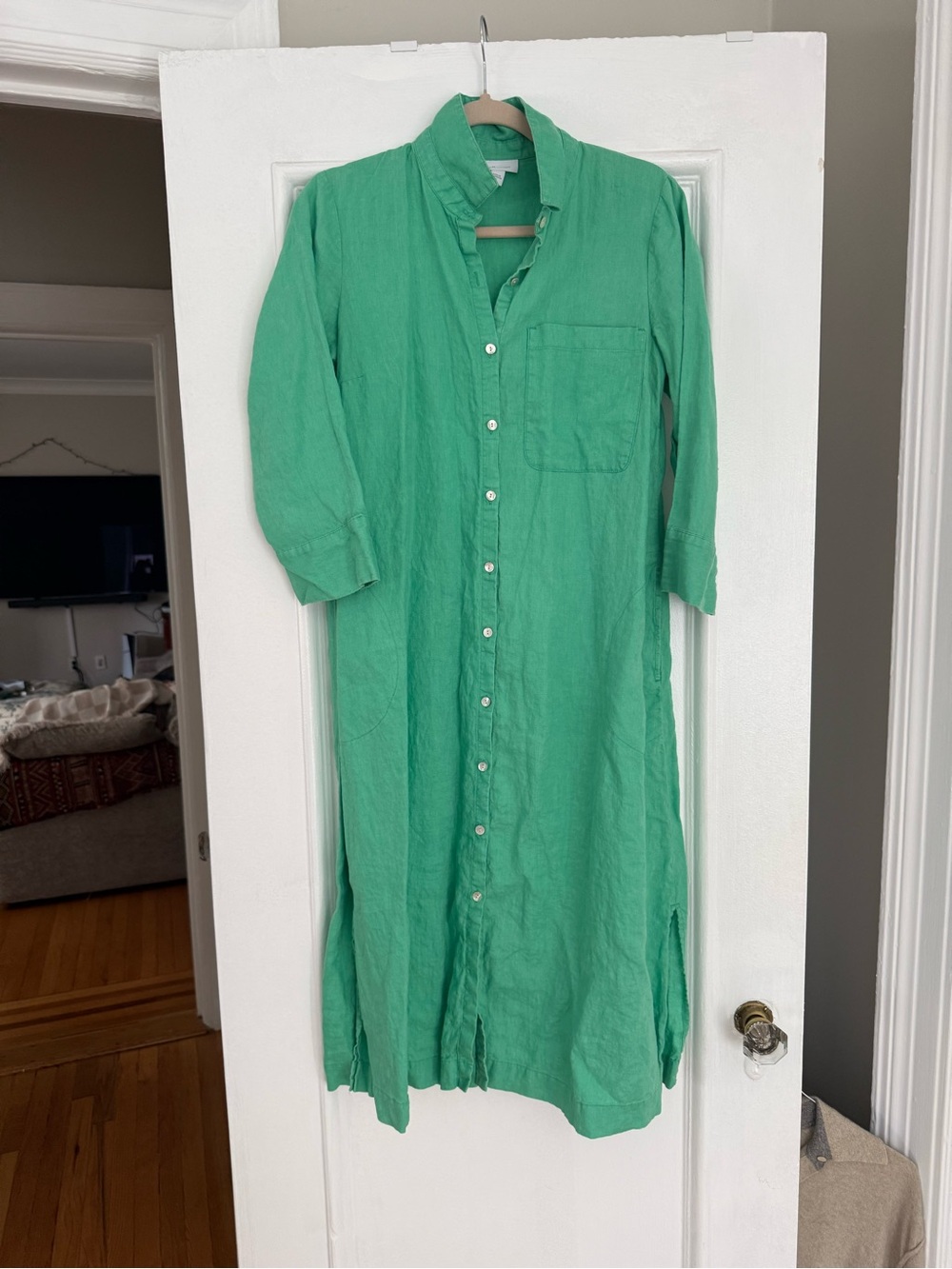 J. Jill Bright Green Linen Button-Front Maxi Dress